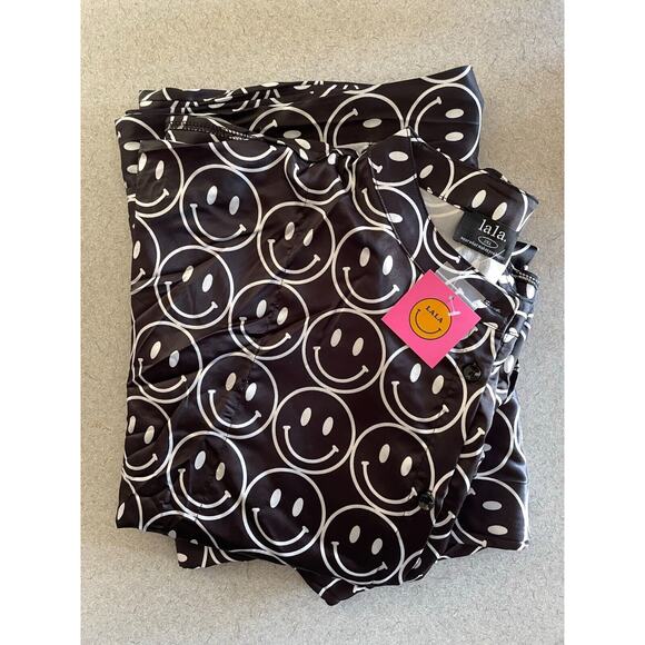 Dressed in LaLa Satin playsuit black & white smiley faces "Current Mood" sz 2XL - Picture 4 of 5